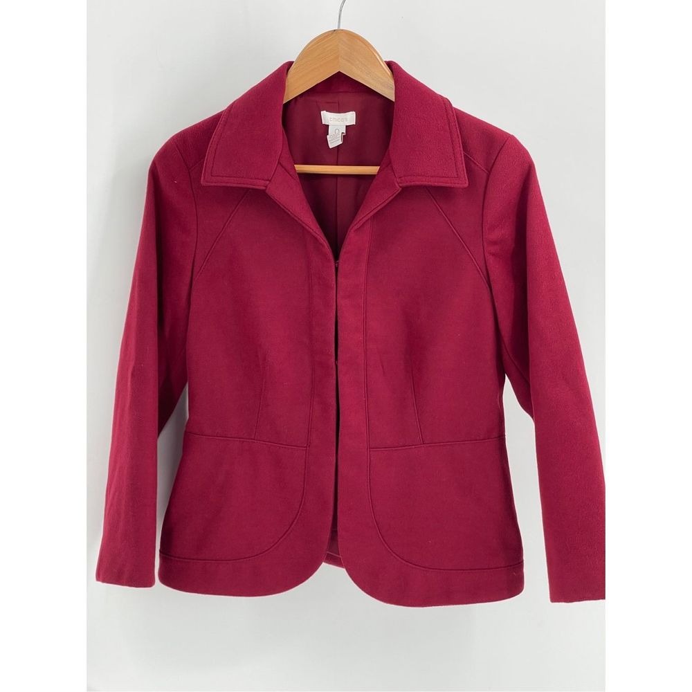 Chicos Blazer Jacket Women Size Small / 0 Fleece Red Maroon Holiday Career